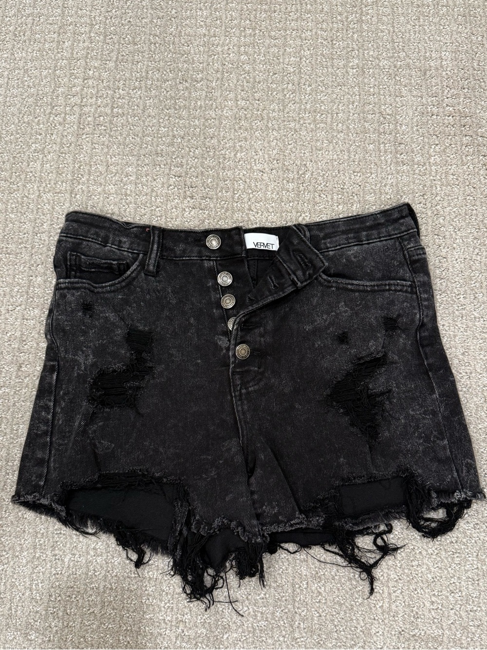 Vervet Black Distressed High-Rise Denim Shorts